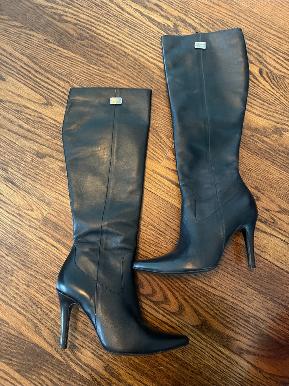 Classic Black Leather Knee-High Stiletto Boots